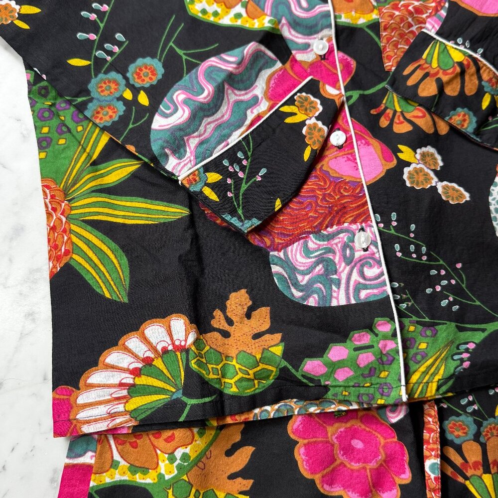 Artisan Indian Floral Cotton Pajama Set Medium Handmade Block Print Loungewear - Picture 2 of 7